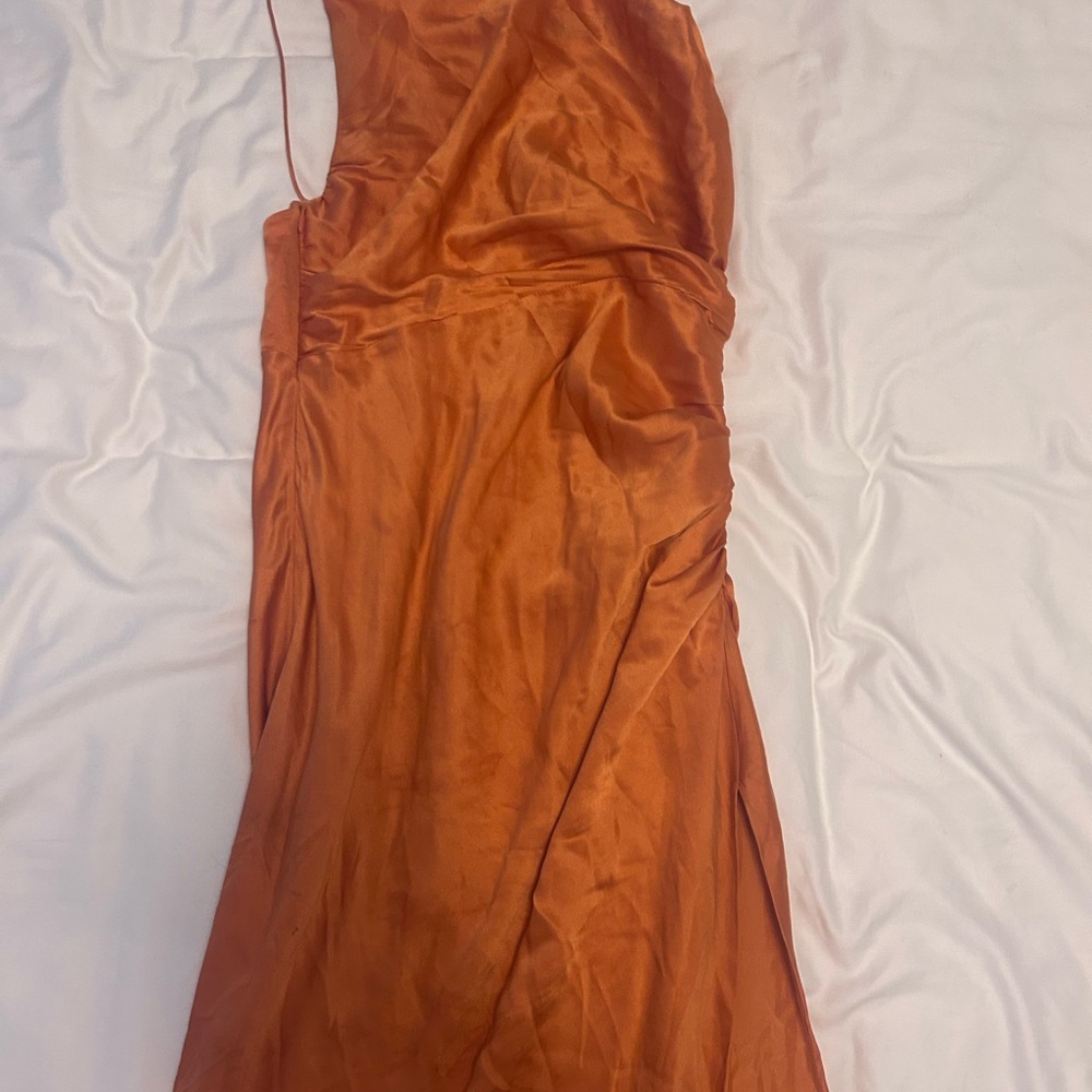 Chic One-Shoulder Satin Dress in Orange